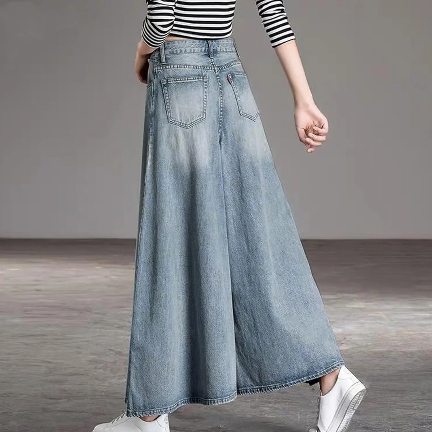 2024 Women's Extra Wide Leg Jeans High Waistled Palazzo Culottes Denim Pants Plus Size Casual Loose Fit with Pockets