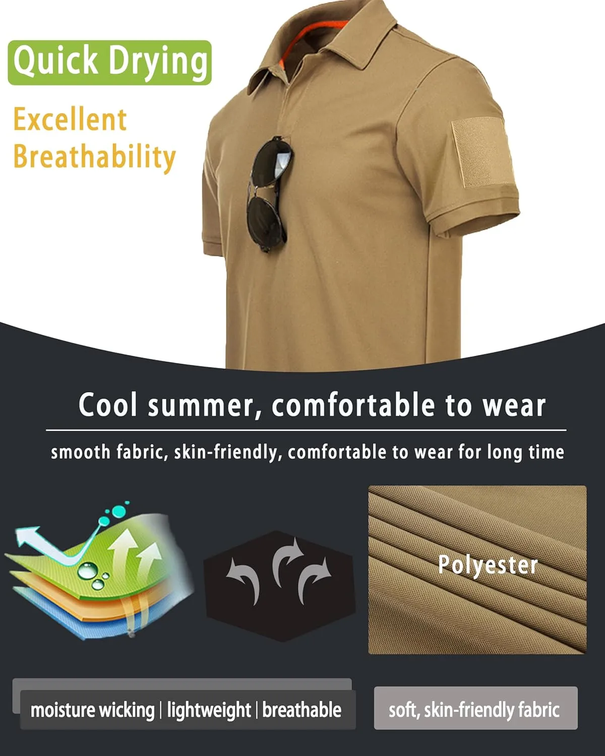 3 Pack Mens Polo Shirts Quick Dry Performance Short Sleeve Lightweight Golf Tactical Shirts Casual Collared T-Shirt