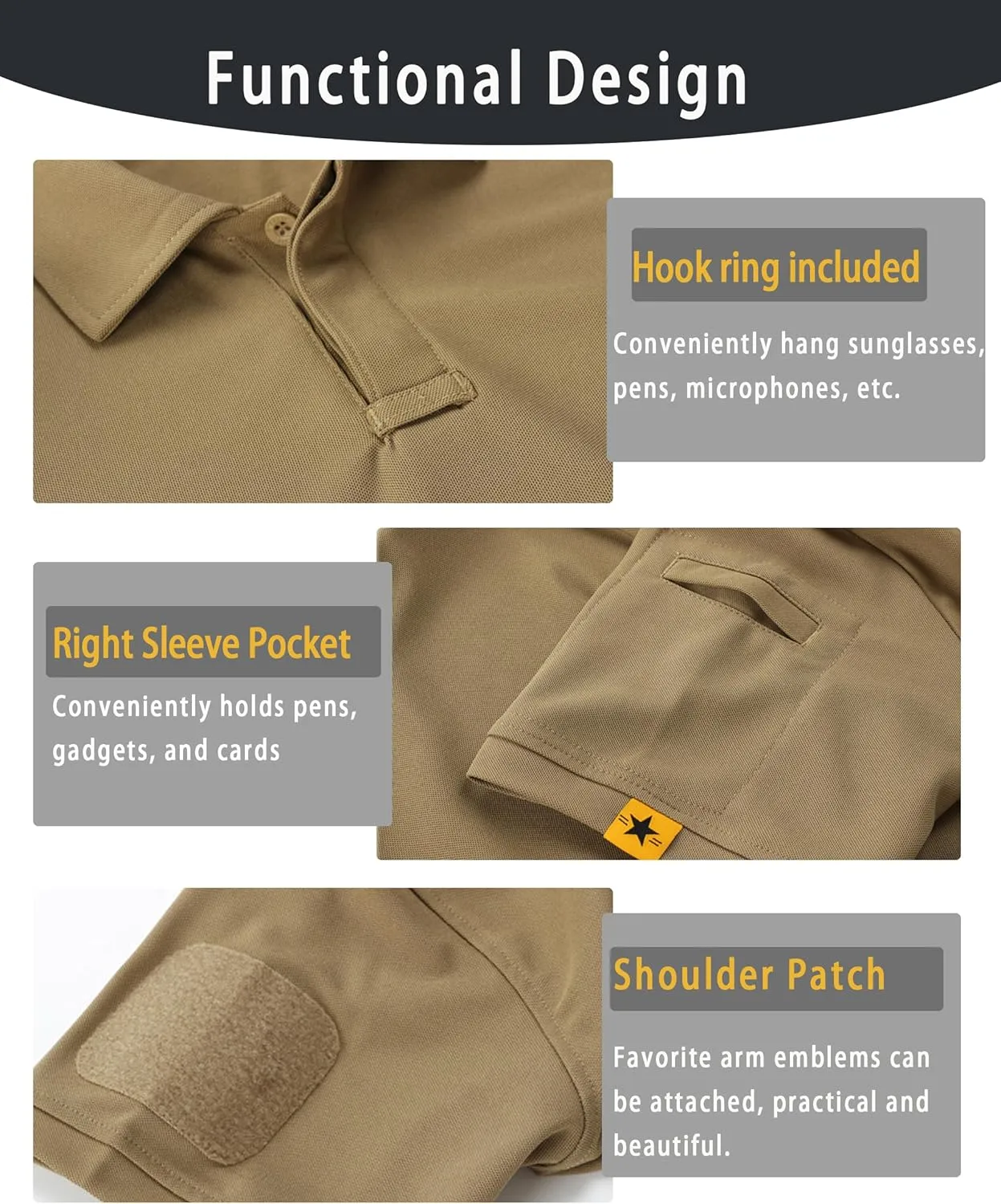 3 Pack Mens Polo Shirts Quick Dry Performance Short Sleeve Lightweight Golf Tactical Shirts Casual Collared T-Shirt