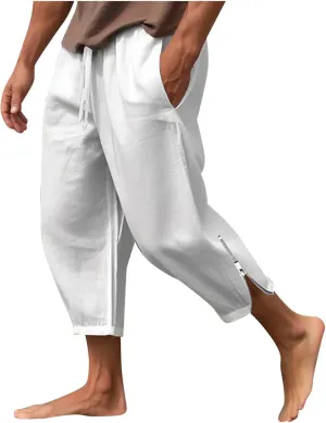 3/4 Leg Shorts for Men Summer Drawstring Elastic Waist Zipper Fit Comfy Leisure Style Elasticity Cute Trendy Trousers