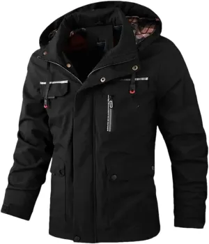 Adhdyuud Men's Casual Jacket Parka Winter Pockets Hooded Jackets Solid Turtleneck Outdoor Coat