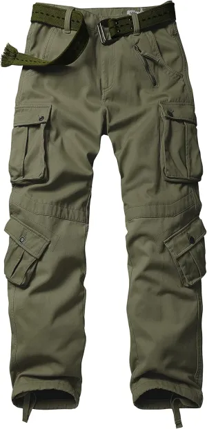 AKARMY Men's Fleece Lined Hiking Pants Outdoor Cargo Pants Casual Work Ski Pants with 8 Pockets