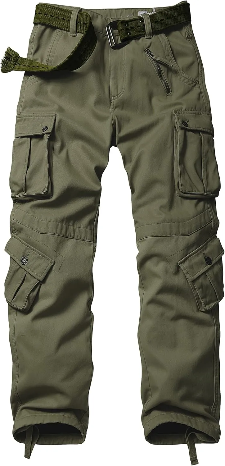 AKARMY Men's Fleece Lined Hiking Pants Outdoor Cargo Pants Casual Work Ski Pants with 8 Pockets