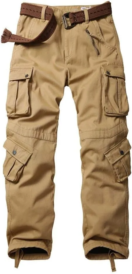 AKARMY Men's Fleece Lined Hiking Pants Outdoor Cargo Pants Casual Work Ski Pants with 8 Pockets