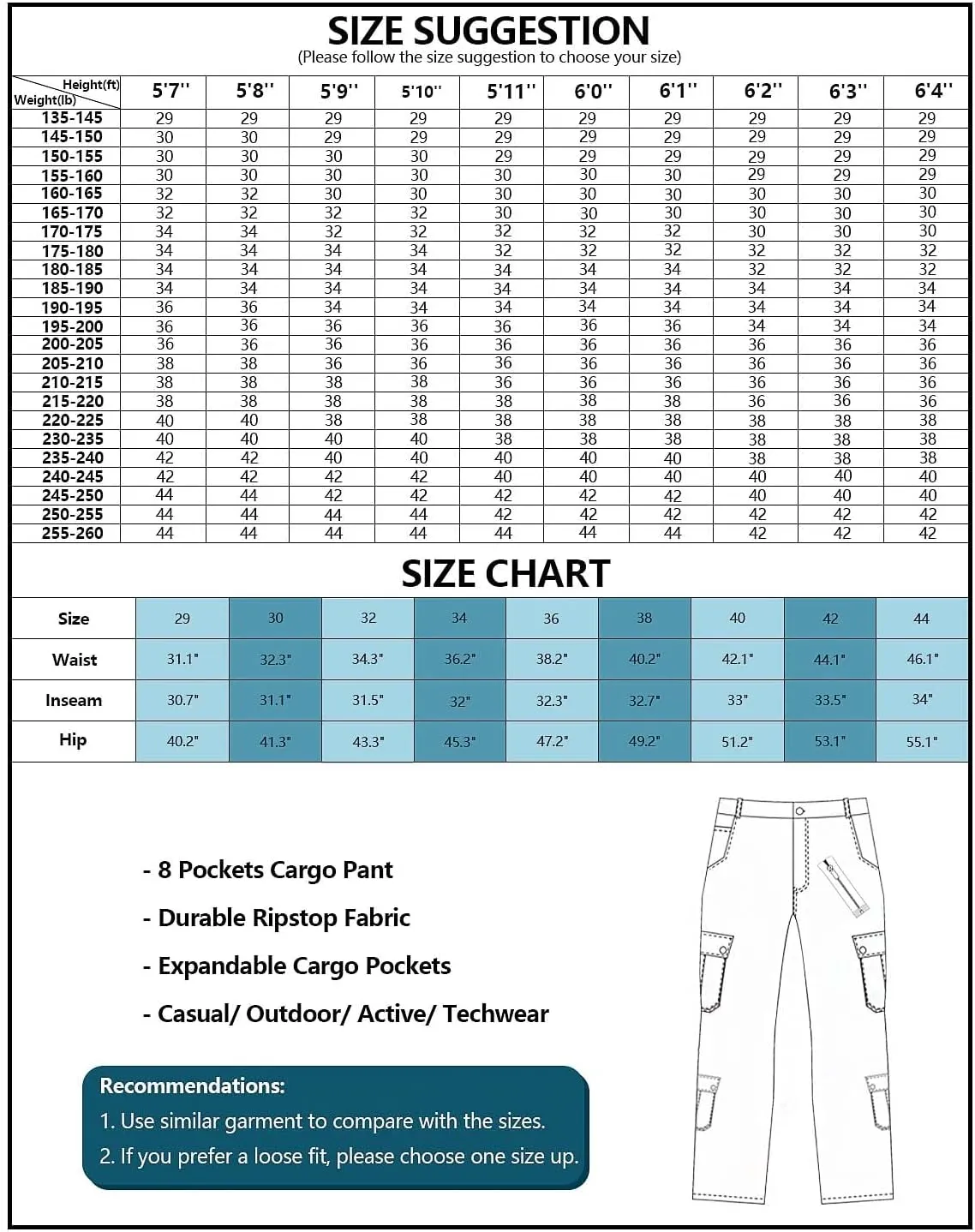 AKARMY Men's Fleece Lined Hiking Pants Outdoor Cargo Pants Casual Work Ski Pants with 8 Pockets