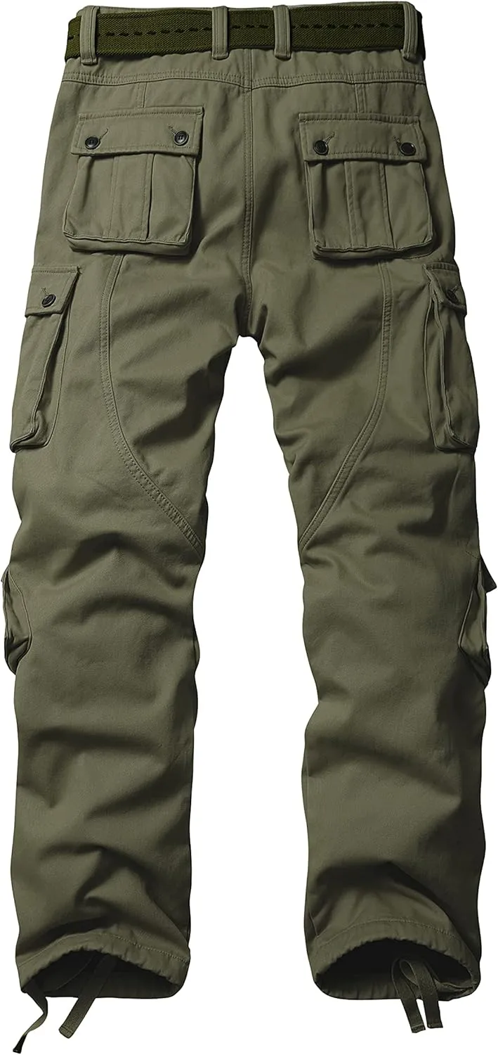 AKARMY Men's Fleece Lined Hiking Pants Outdoor Cargo Pants Casual Work Ski Pants with 8 Pockets