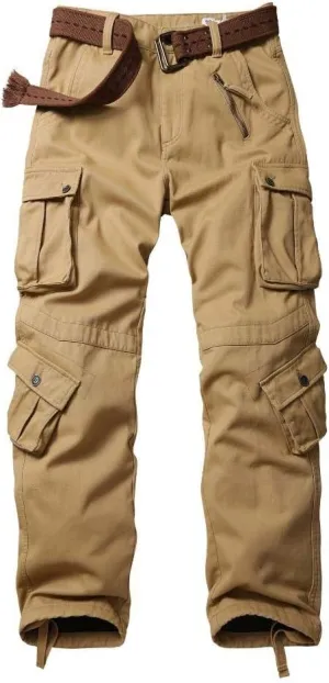 AKARMY Men's Fleece Lined Hiking Pants Outdoor Cargo Pants Casual Work Ski Pants with 8 Pockets
