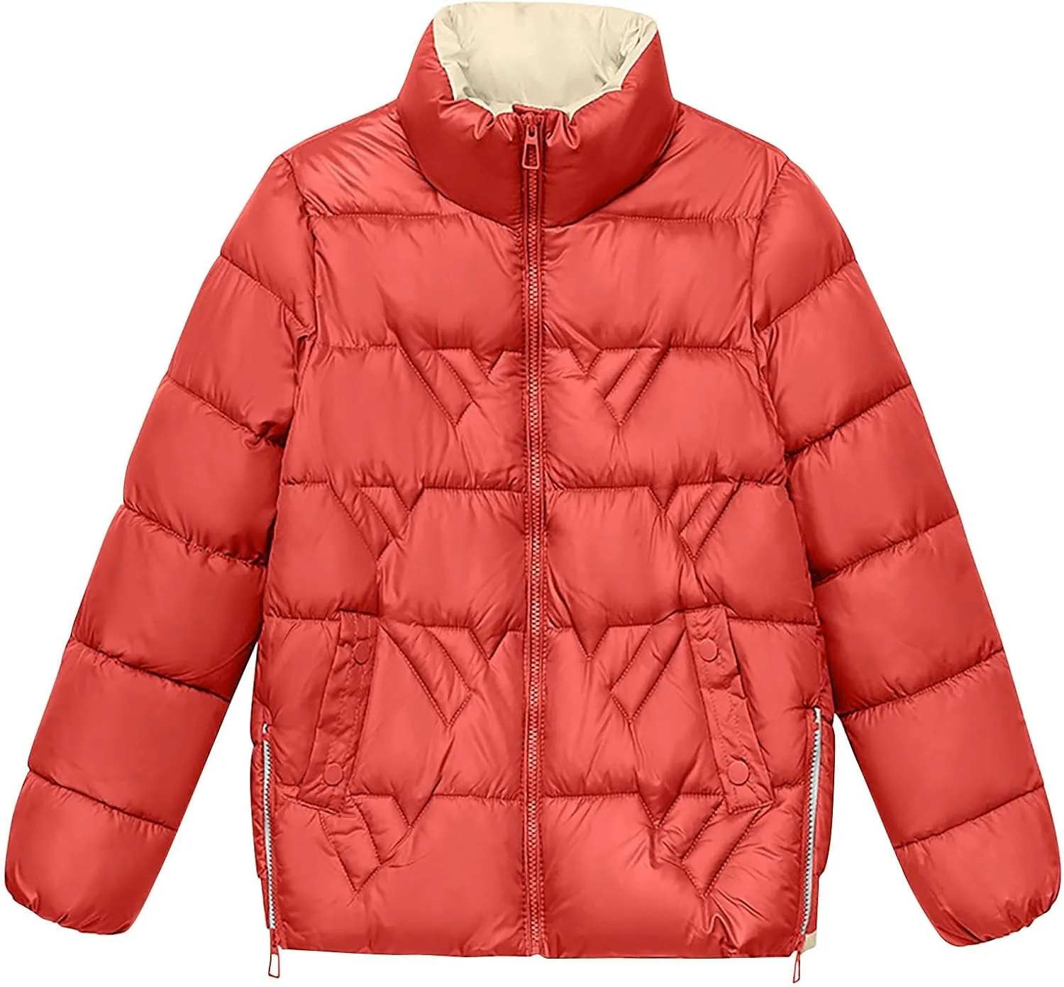 Akklian Women's Classic Full Zip Stand Collar Quilted Puffer Jacket Winter Warm Long Sleeve Lightweight Down Coat with Pocket