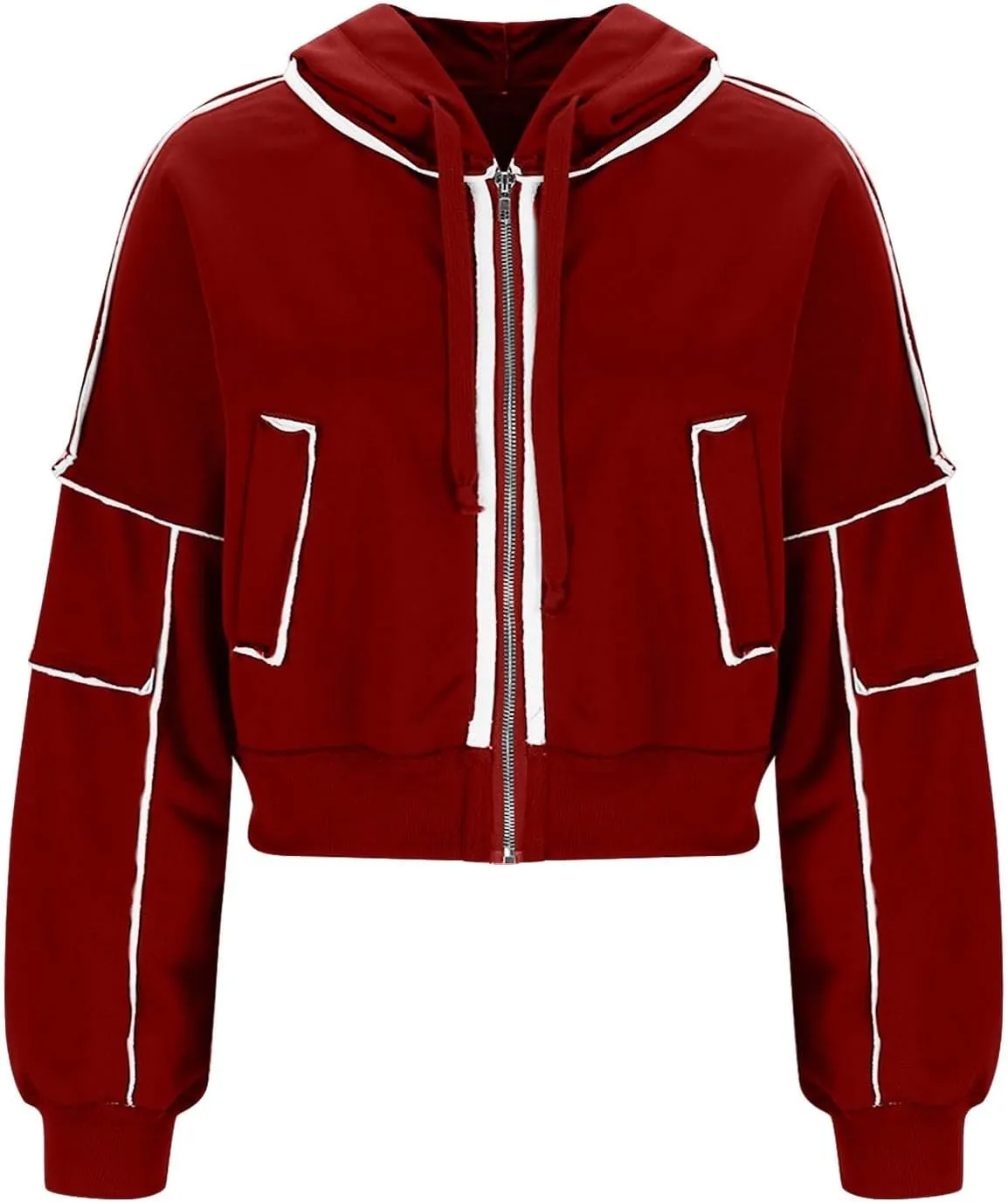 Akklian Zip Up Hoodies for Women Fashion Cropped Sweatshirt Fleece Lined Y2K Fall Teen Girls Preppy Clothes Casual Jackets