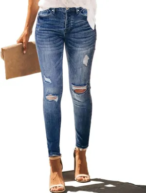 Allimy Women's High Rise Skinny Stretch Ripped Jeans High Waisted Destroyed Denim Pants