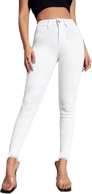 Allimy Women's High Rise Skinny Stretch Ripped Jeans High Waisted Destroyed Denim Pants