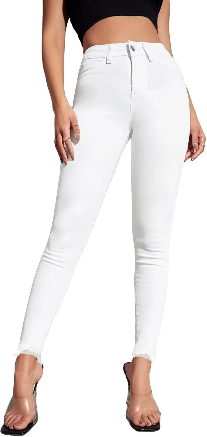 Allimy Women's High Rise Skinny Stretch Ripped Jeans High Waisted Destroyed Denim Pants