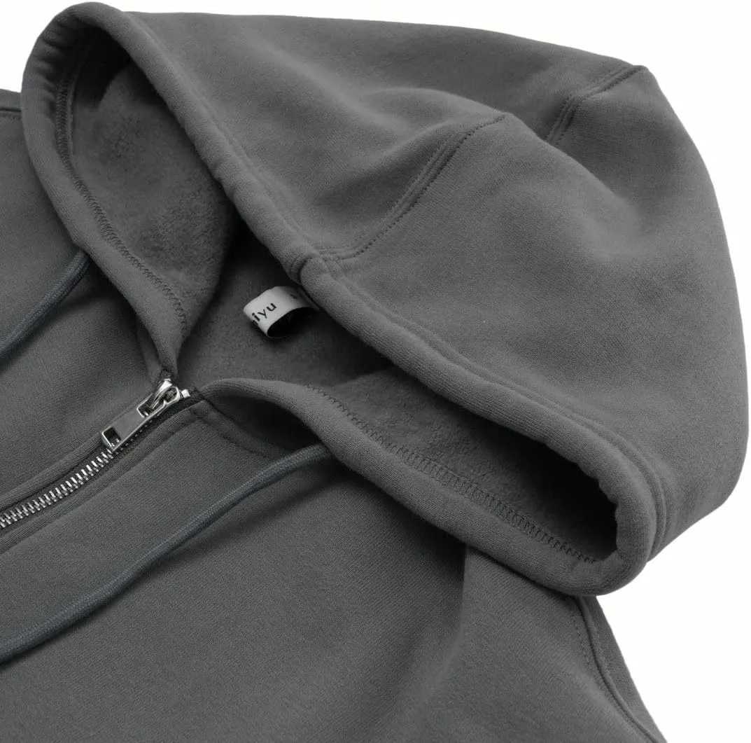 Amazhiyu Women's Cropped Zip-Up Drawstring Hoodie Fleece Full Zip Casual Jacket