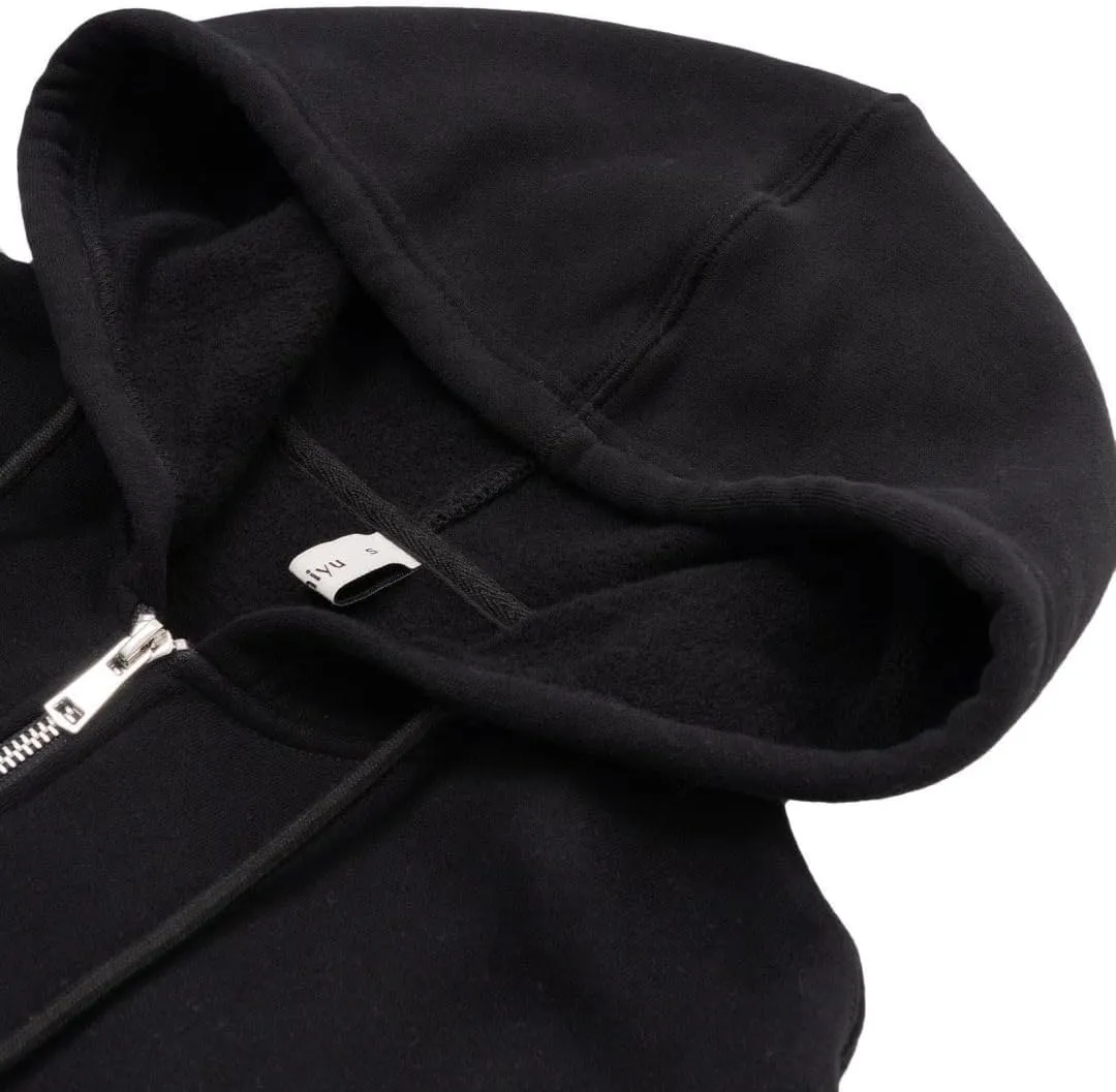 Amazhiyu Women's Cropped Zip-Up Drawstring Hoodie Fleece Full Zip Casual Jacket