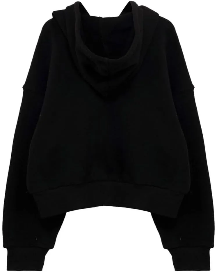 Amazhiyu Women's Cropped Zip-Up Drawstring Hoodie Fleece Full Zip Casual Jacket