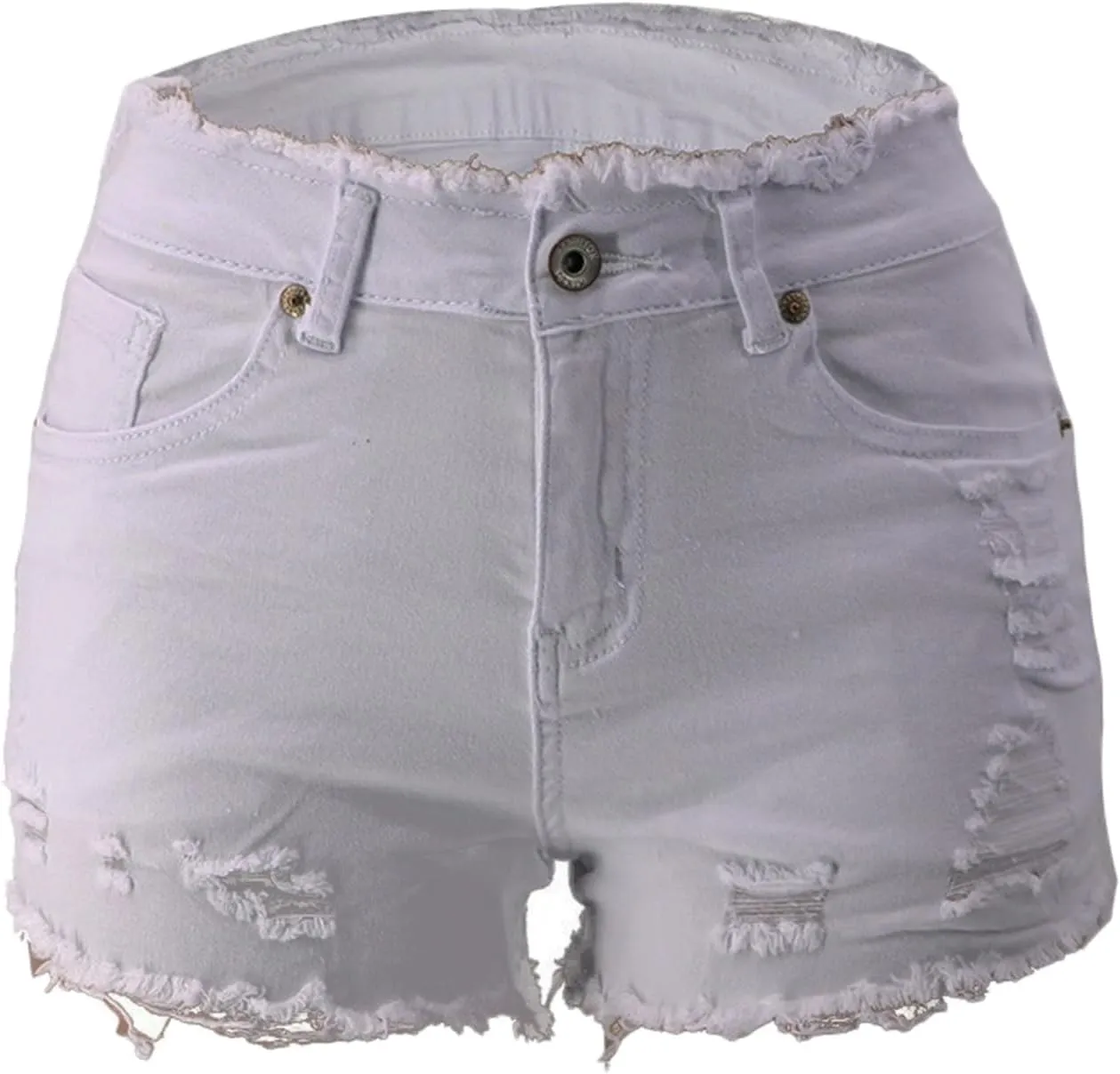 Andongnywell Jean Shorts Women Stretch High Waisted Ripped Denim Shorts with Pockets Summer Trendy Distressed Cut-Off Shorts
