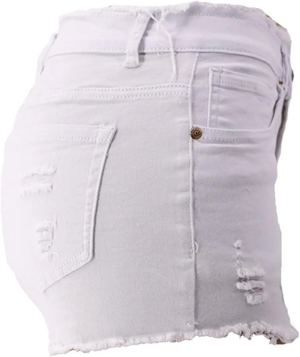 Andongnywell Jean Shorts Women Stretch High Waisted Ripped Denim Shorts with Pockets Summer Trendy Distressed Cut-Off Shorts
