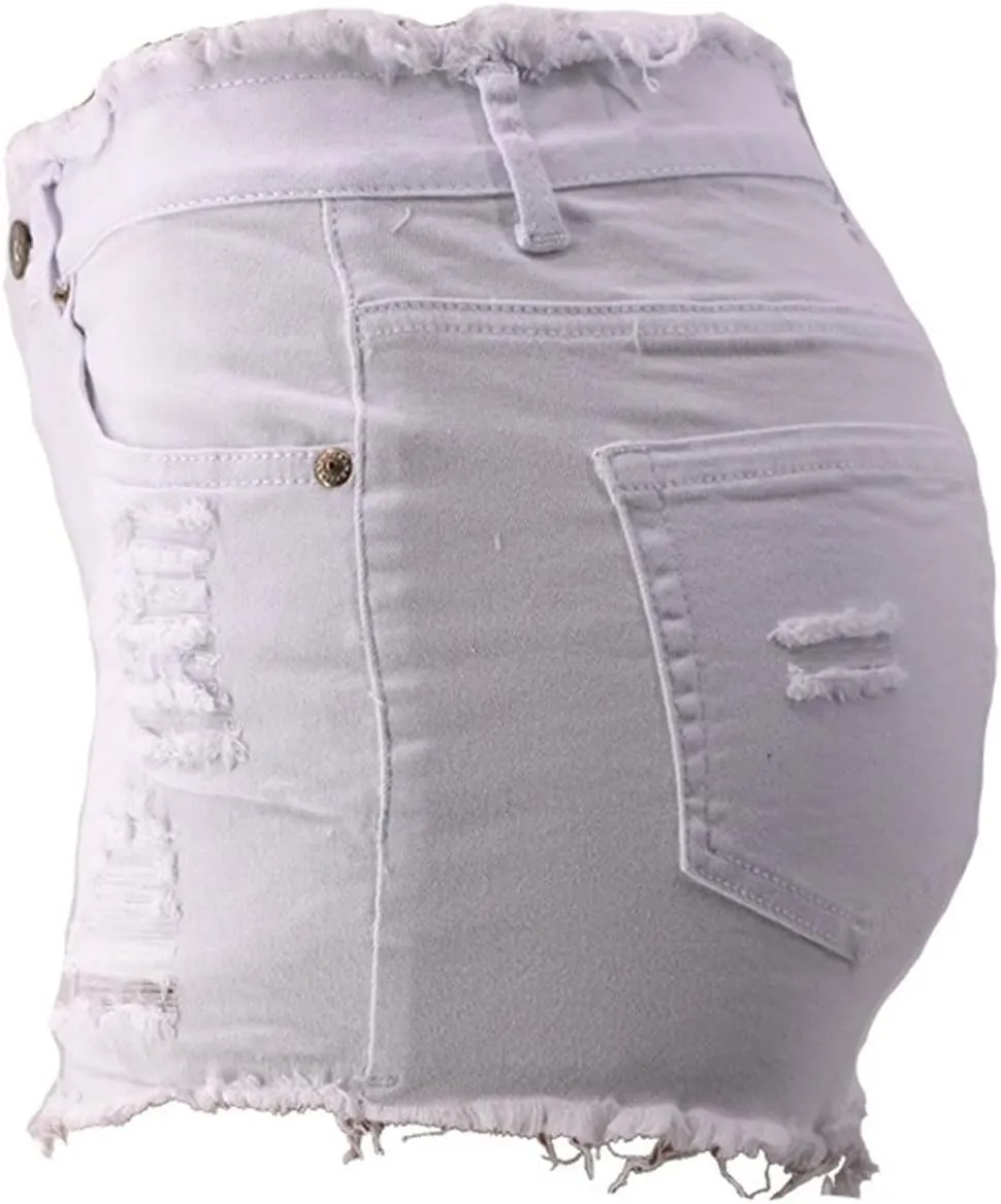 Andongnywell Jean Shorts Women Stretch High Waisted Ripped Denim Shorts with Pockets Summer Trendy Distressed Cut-Off Shorts