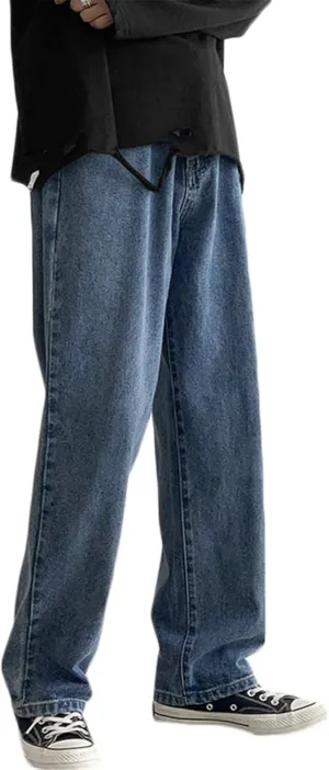 Andongnywell Men's Loose Straight Leg Jeans Baggy Straight Thick Ceiling Wide-Leg Denim Pants Trousers