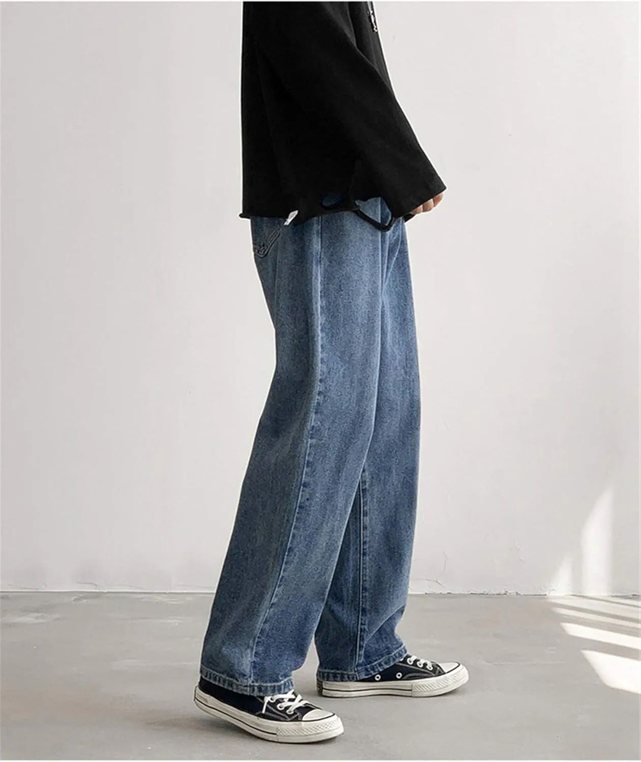 Andongnywell Men's Loose Straight Leg Jeans Baggy Straight Thick Ceiling Wide-Leg Denim Pants Trousers