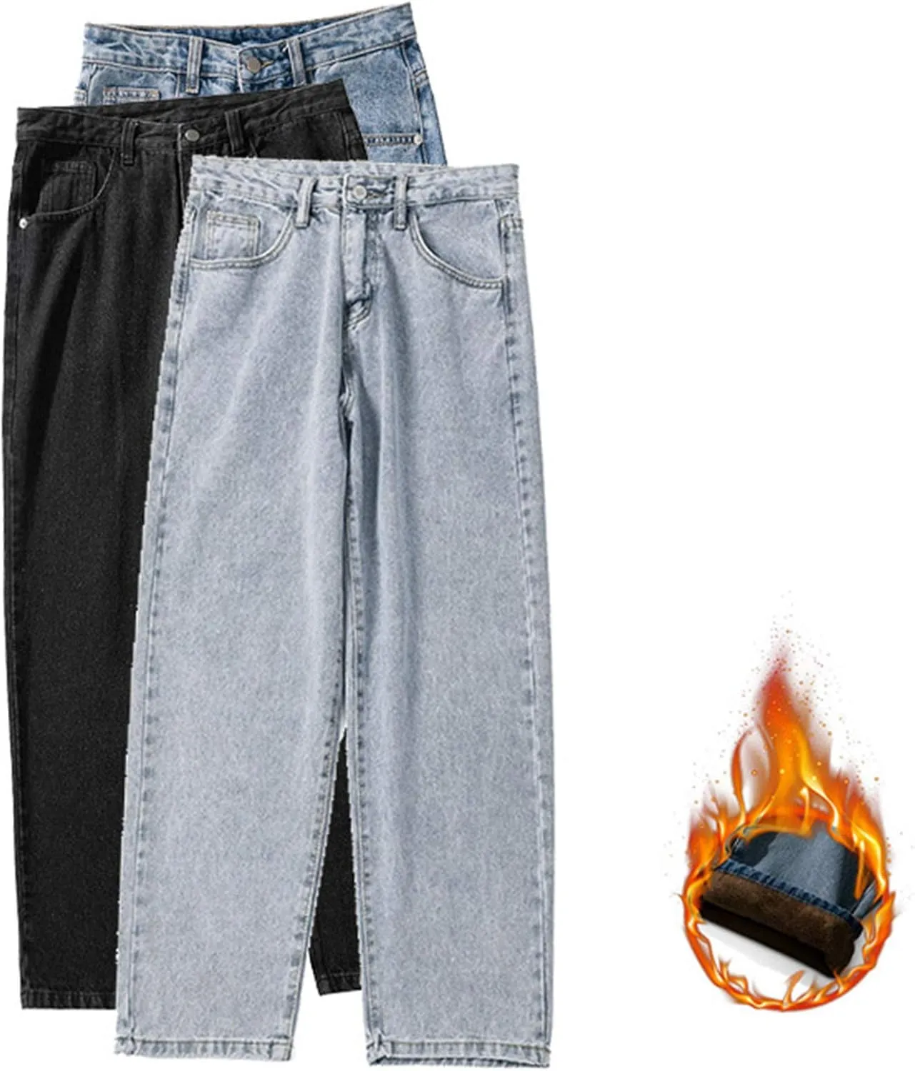 Andongnywell Men's Loose Straight Leg Jeans Baggy Straight Thick Ceiling Wide-Leg Denim Pants Trousers