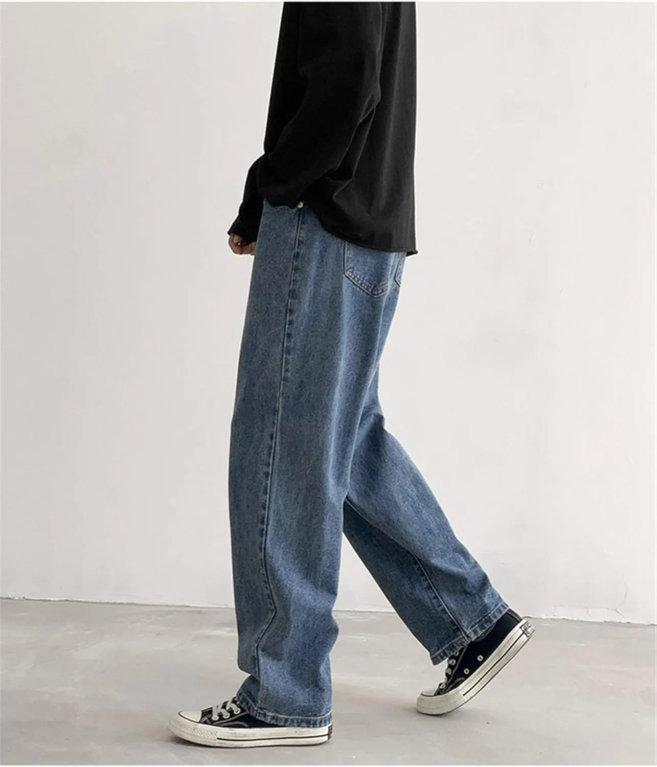 Andongnywell Men's Loose Straight Leg Jeans Baggy Straight Thick Ceiling Wide-Leg Denim Pants Trousers
