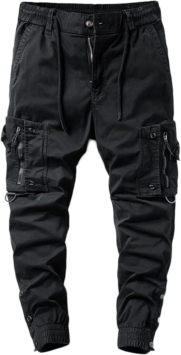 Andongnywell Men's Multi-Pocket Cargo Pants Slim Fit Sweatpants Jogger Outdoor Trousers with Zipper Pockets