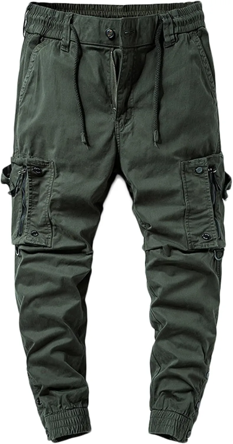 Andongnywell Men's Multi-Pocket Cargo Pants Slim Fit Sweatpants Jogger Outdoor Trousers with Zipper Pockets