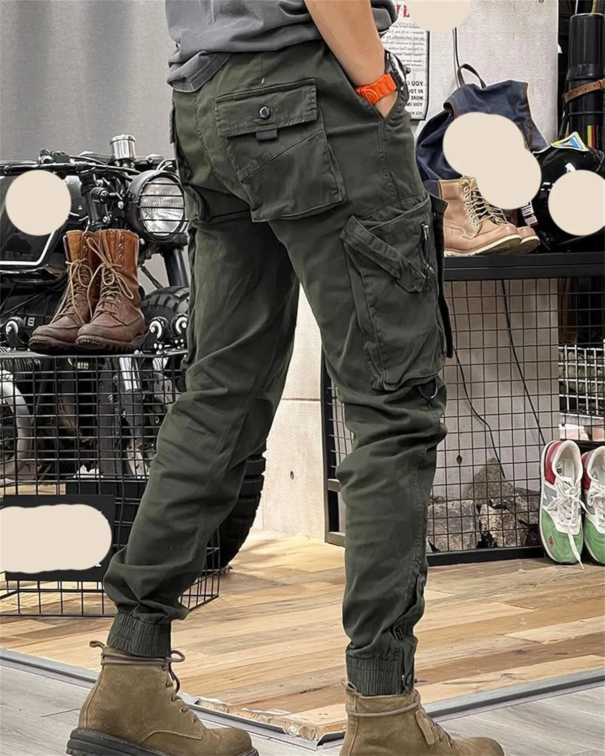 Andongnywell Men's Multi-Pocket Cargo Pants Slim Fit Sweatpants Jogger Outdoor Trousers with Zipper Pockets