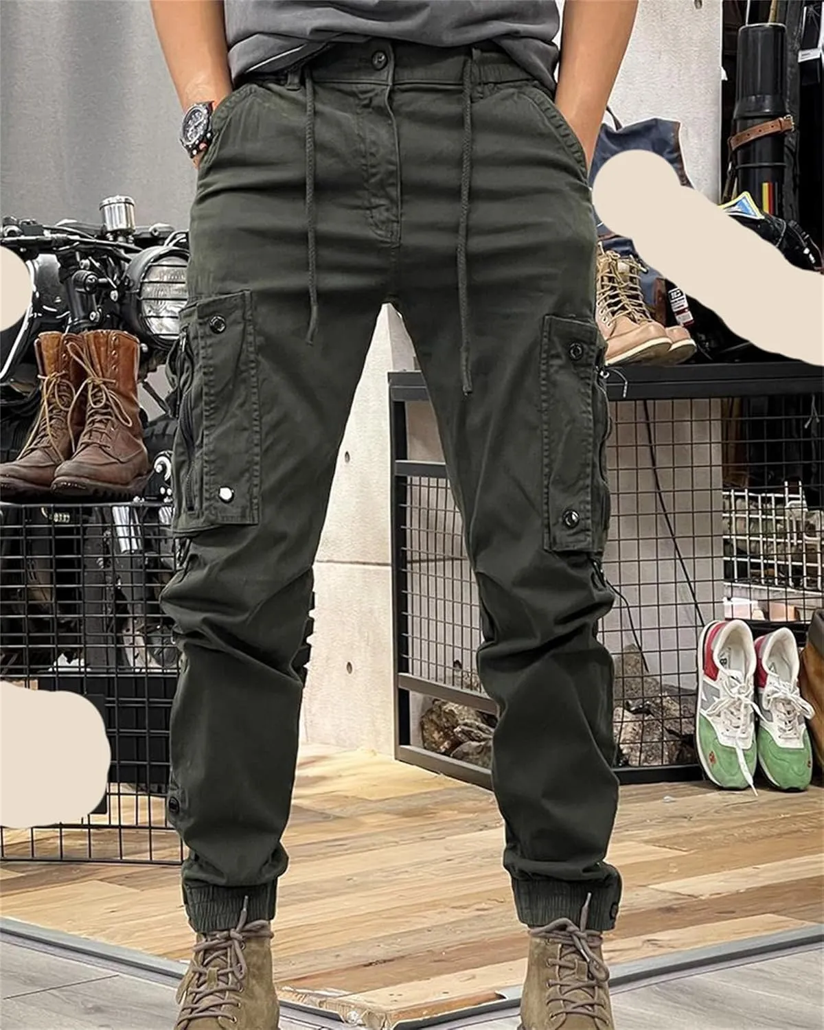 Andongnywell Men's Multi-Pocket Cargo Pants Slim Fit Sweatpants Jogger Outdoor Trousers with Zipper Pockets