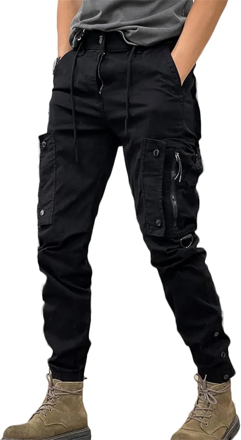Andongnywell Men's Multi-Pocket Cargo Pants Slim Fit Sweatpants Jogger Outdoor Trousers with Zipper Pockets