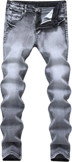 Andongnywell Men's Skinny-Fit Stretch Jeans Slim-fit Light Gray Stretchy Jean Trousers Comfort Stretched Denim Pants