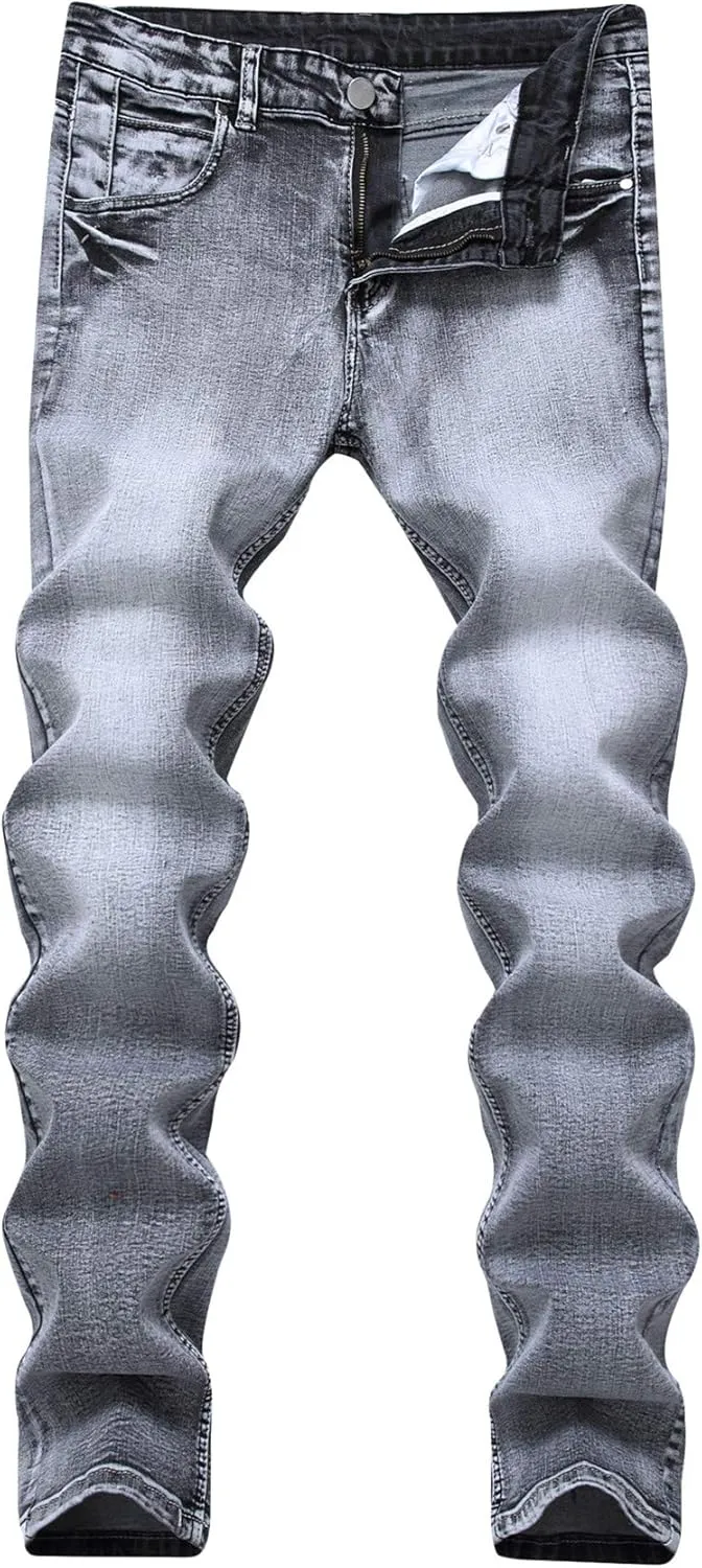 Andongnywell Men's Skinny-Fit Stretch Jeans Slim-fit Light Gray Stretchy Jean Trousers Comfort Stretched Denim Pants