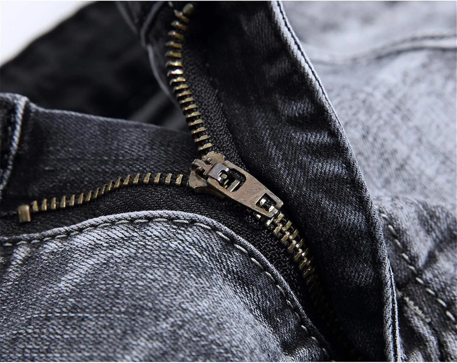 Andongnywell Men's Skinny-Fit Stretch Jeans Slim-fit Light Gray Stretchy Jean Trousers Comfort Stretched Denim Pants