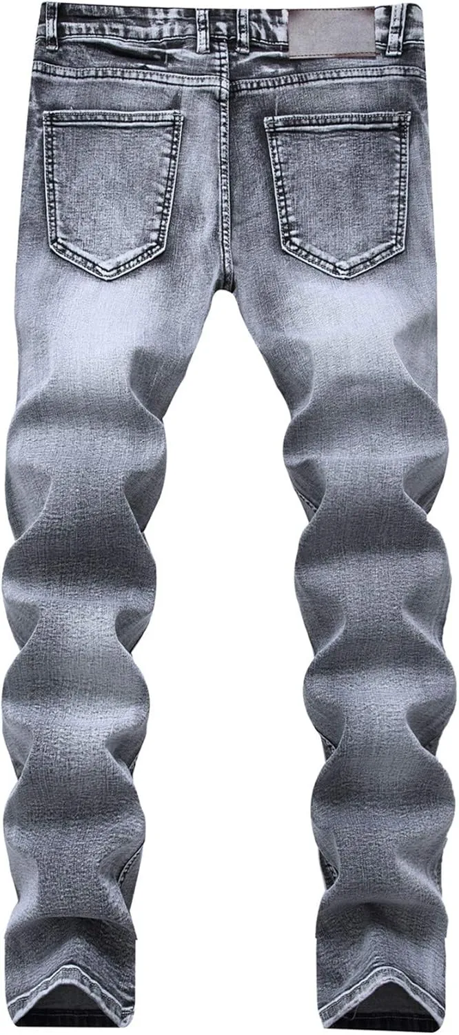 Andongnywell Men's Skinny-Fit Stretch Jeans Slim-fit Light Gray Stretchy Jean Trousers Comfort Stretched Denim Pants