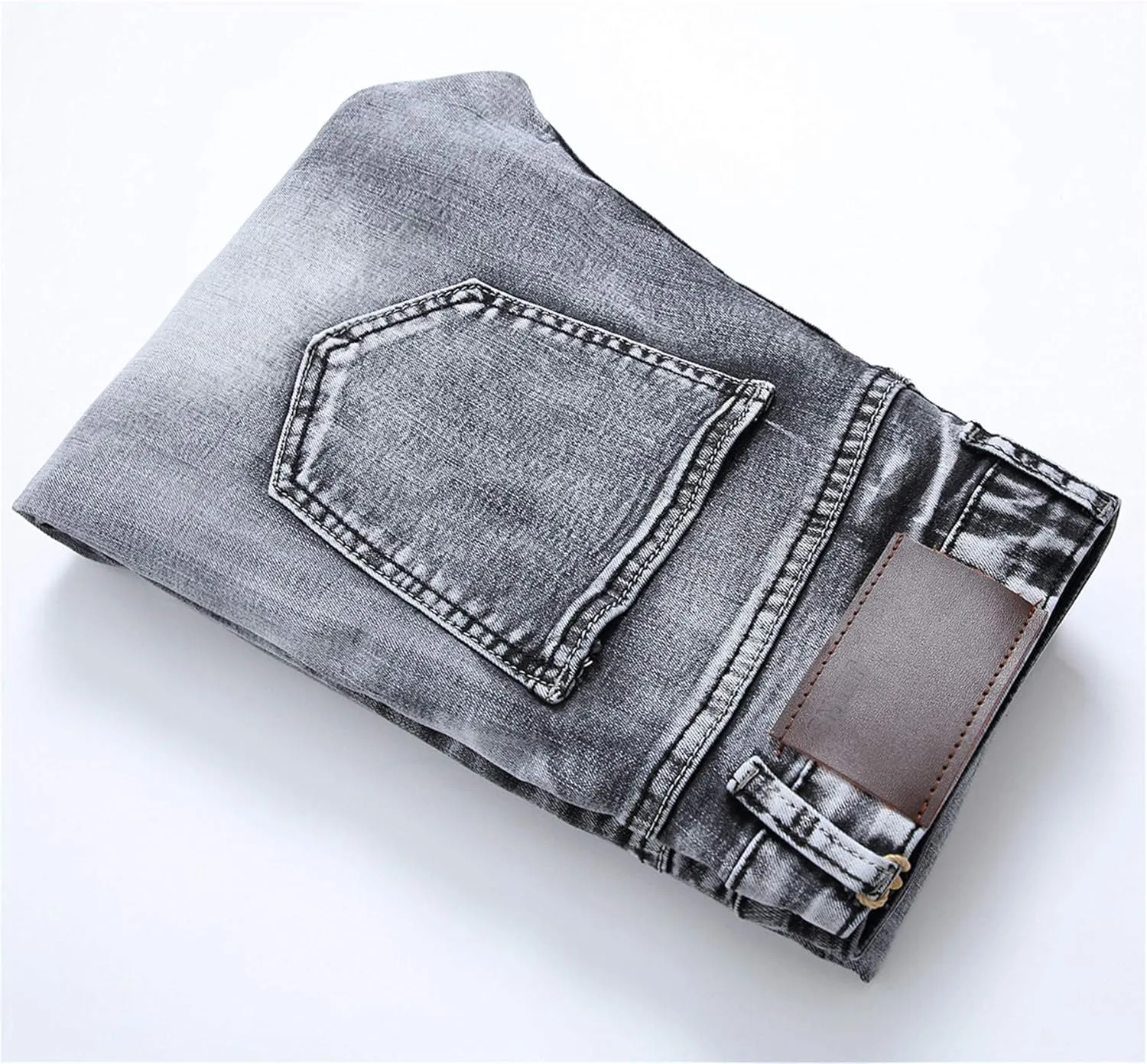 Andongnywell Men's Skinny-Fit Stretch Jeans Slim-fit Light Gray Stretchy Jean Trousers Comfort Stretched Denim Pants