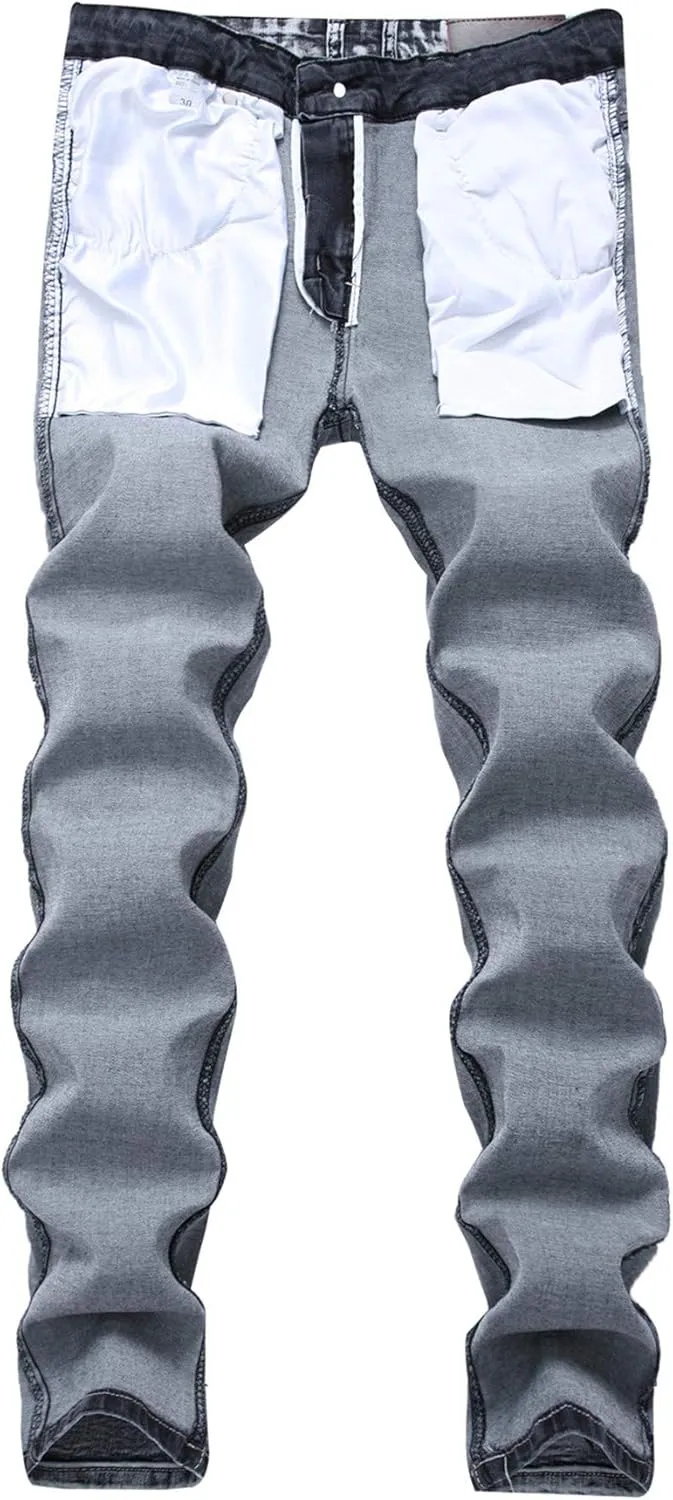 Andongnywell Men's Skinny-Fit Stretch Jeans Slim-fit Light Gray Stretchy Jean Trousers Comfort Stretched Denim Pants