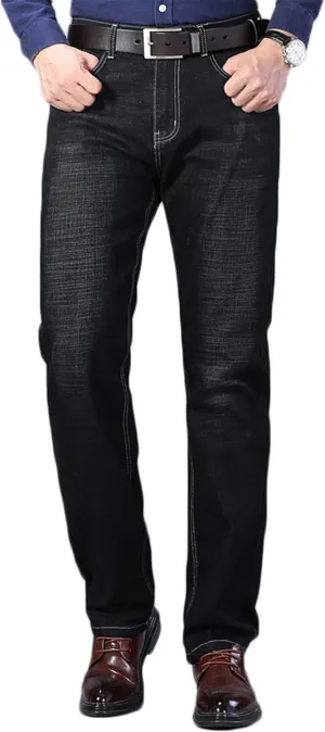 Andongnywell Men's Straight Stretch Motion Denim Pants Thick Stretch high Waist Straight Leg Jeans Trousers