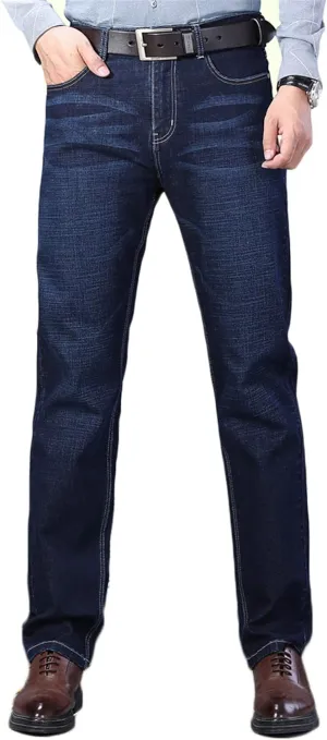 Andongnywell Men's Straight Stretch Motion Denim Pants Thick Stretch high Waist Straight Leg Jeans Trousers