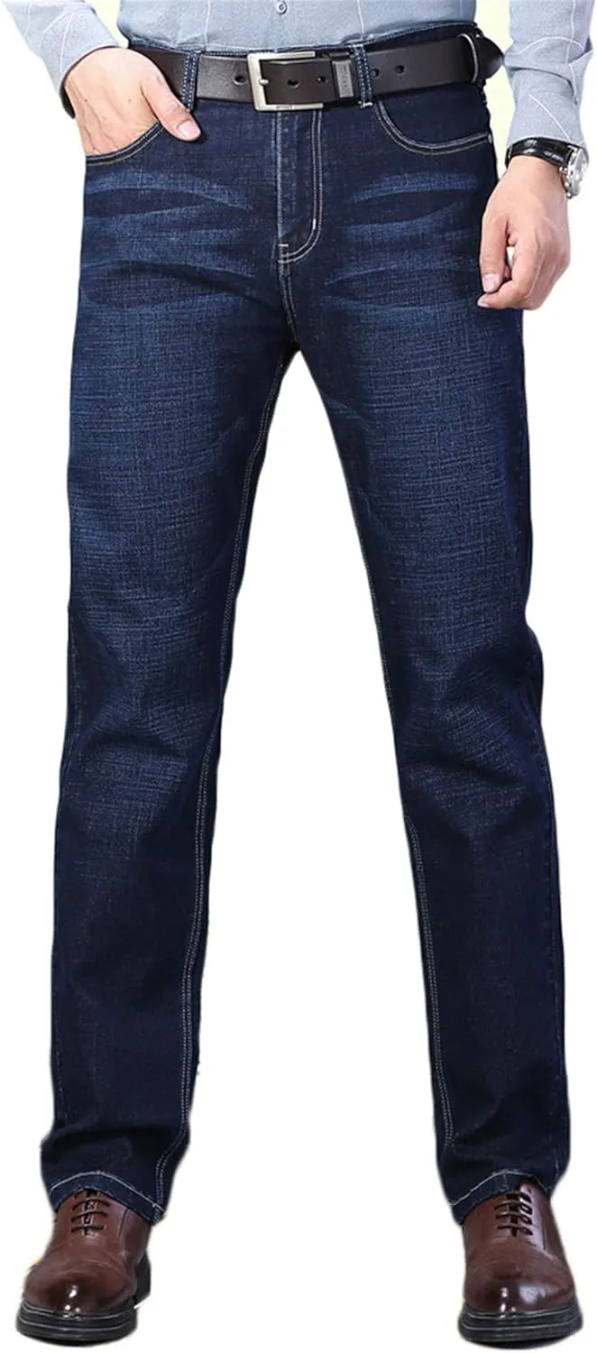 Andongnywell Men's Straight Stretch Motion Denim Pants Thick Stretch high Waist Straight Leg Jeans Trousers