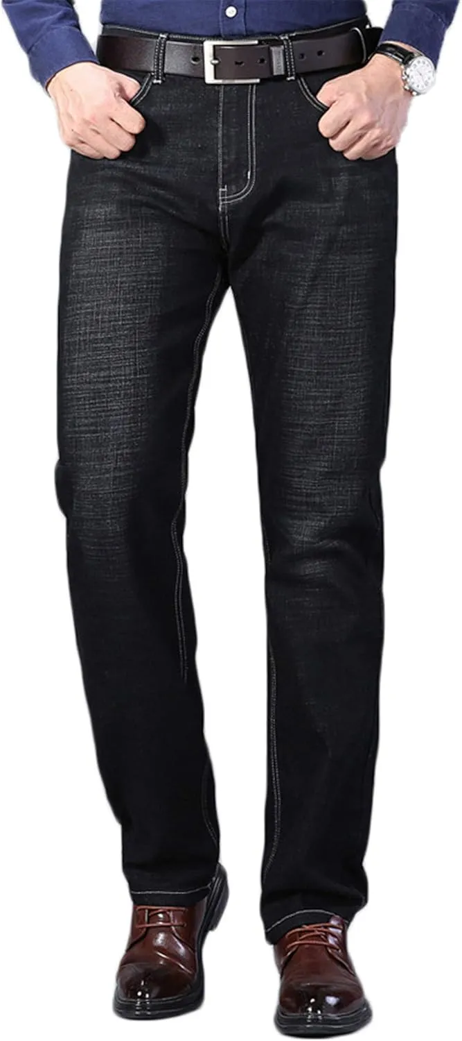 Andongnywell Men's Straight Stretch Motion Denim Pants Thick Stretch high Waist Straight Leg Jeans Trousers