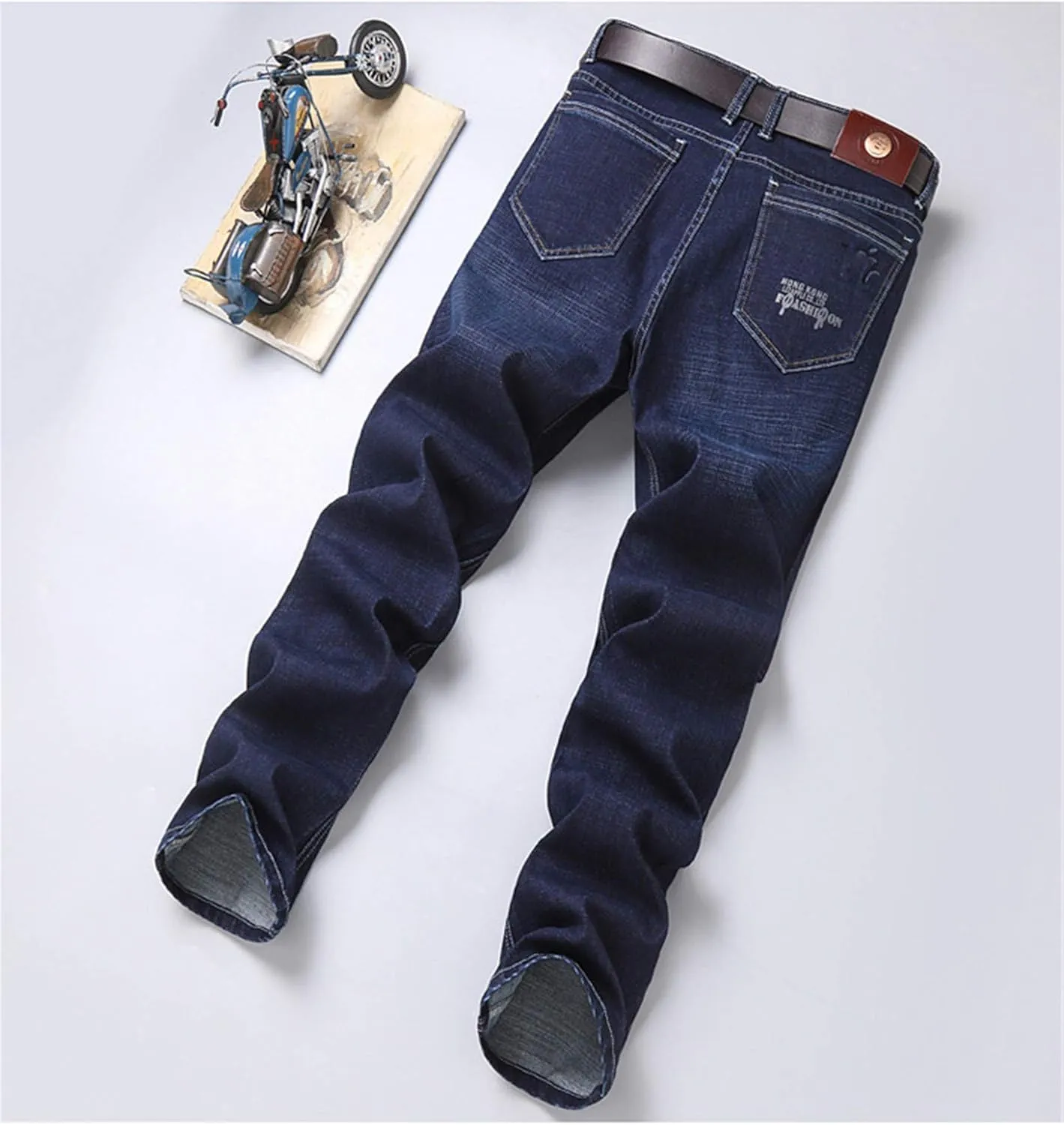 Andongnywell Men's Straight Stretch Motion Denim Pants Thick Stretch high Waist Straight Leg Jeans Trousers