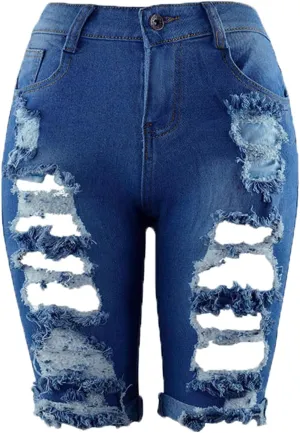 Andongnywell Womens High Waisted Casual Ripped Frayed Jean Shorts Juniors Raw Hem Distressed Denim Shorts Hot Pants