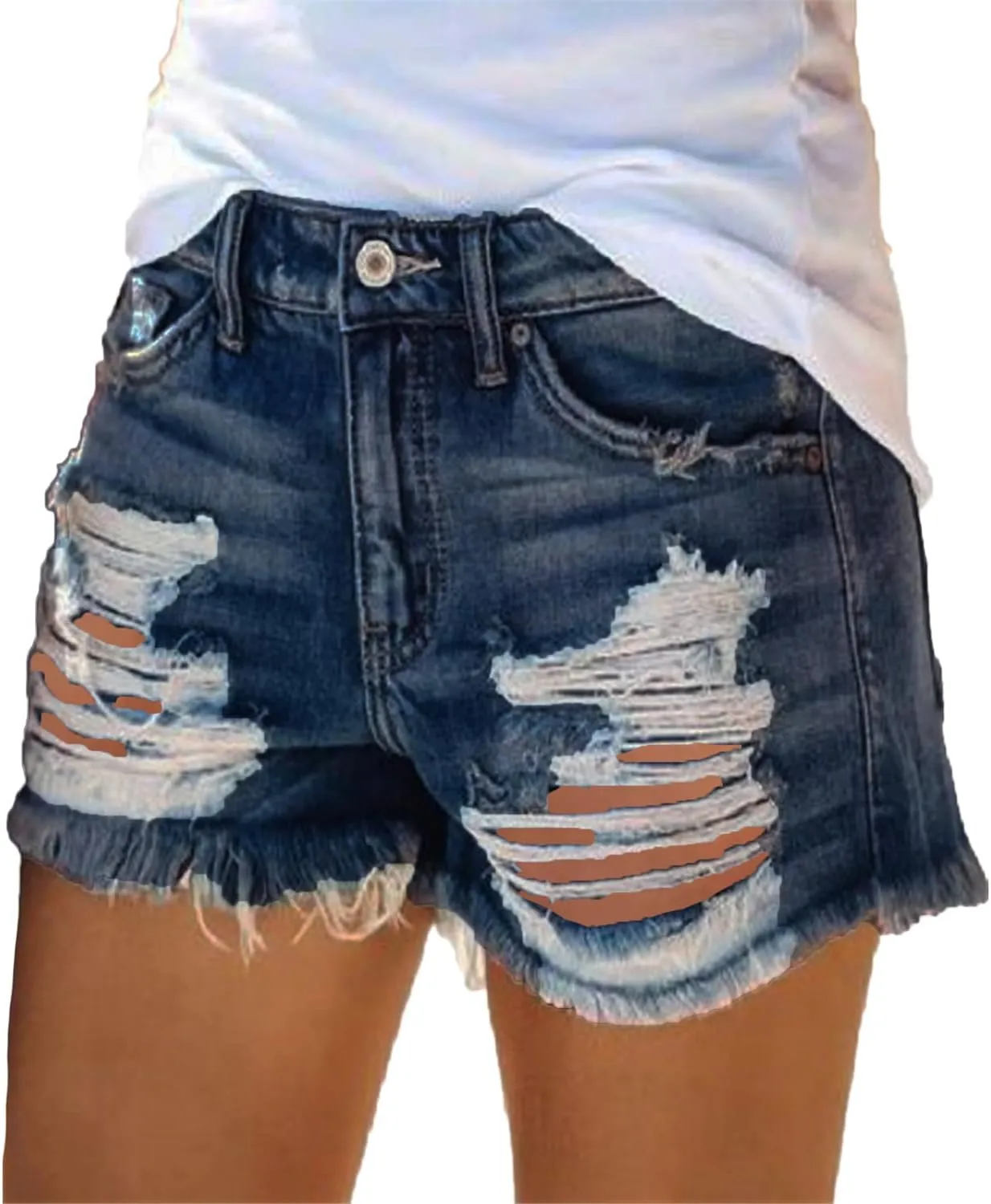 Andongnywell Womens High Waisted Summer Ripped Frayed Raw Hem Shorts Stretchy Denim Long Shorts Casual Distressed Jean Shorts