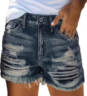 Andongnywell Womens High Waisted Summer Ripped Frayed Raw Hem Shorts Stretchy Denim Long Shorts Casual Distressed Jean Shorts