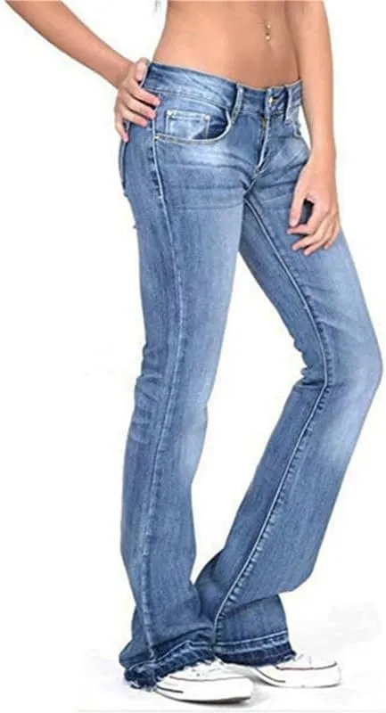 Andongnywell Women's Retro Mid Waisted Bootcut Jeans Plus Size Slim Fit Boot cuts Jeans Trousers