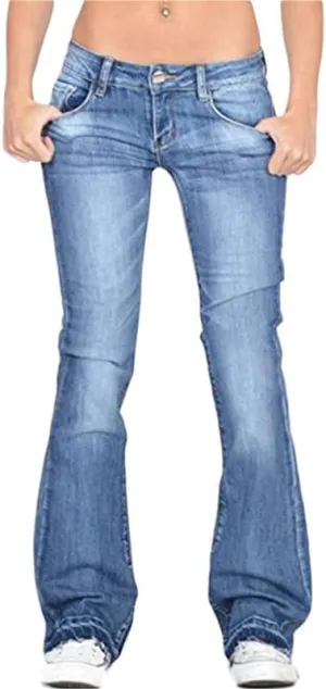 Andongnywell Women's Retro Mid Waisted Bootcut Jeans Plus Size Slim Fit Boot cuts Jeans Trousers