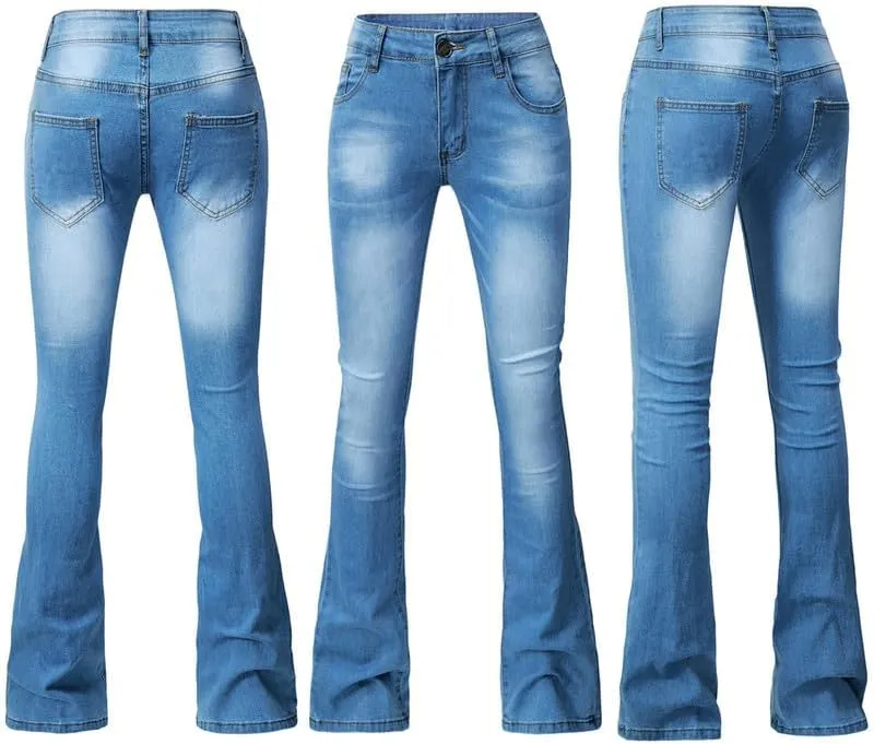 Andongnywell Women's Retro Mid Waisted Bootcut Jeans Plus Size Slim Fit Boot cuts Jeans Trousers