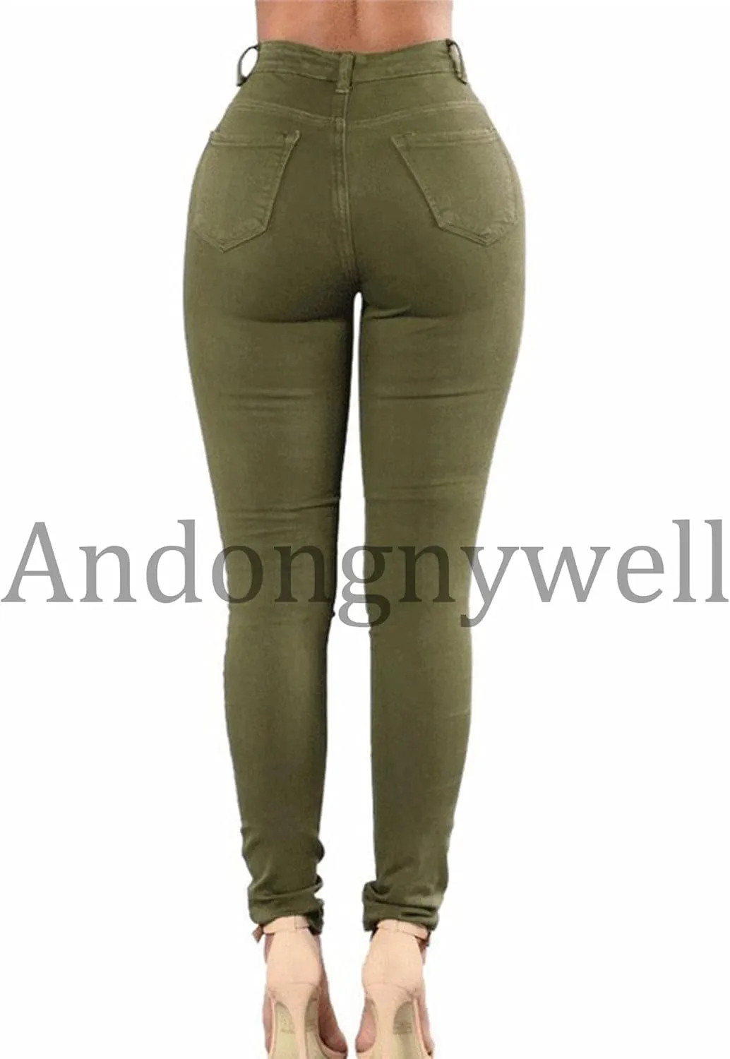 Andongnywell Women's Skinny Distressed Jeans Sexy Ripped Hole Jeans High Waisted Slim Fit Stretch Denim Pants Trousers