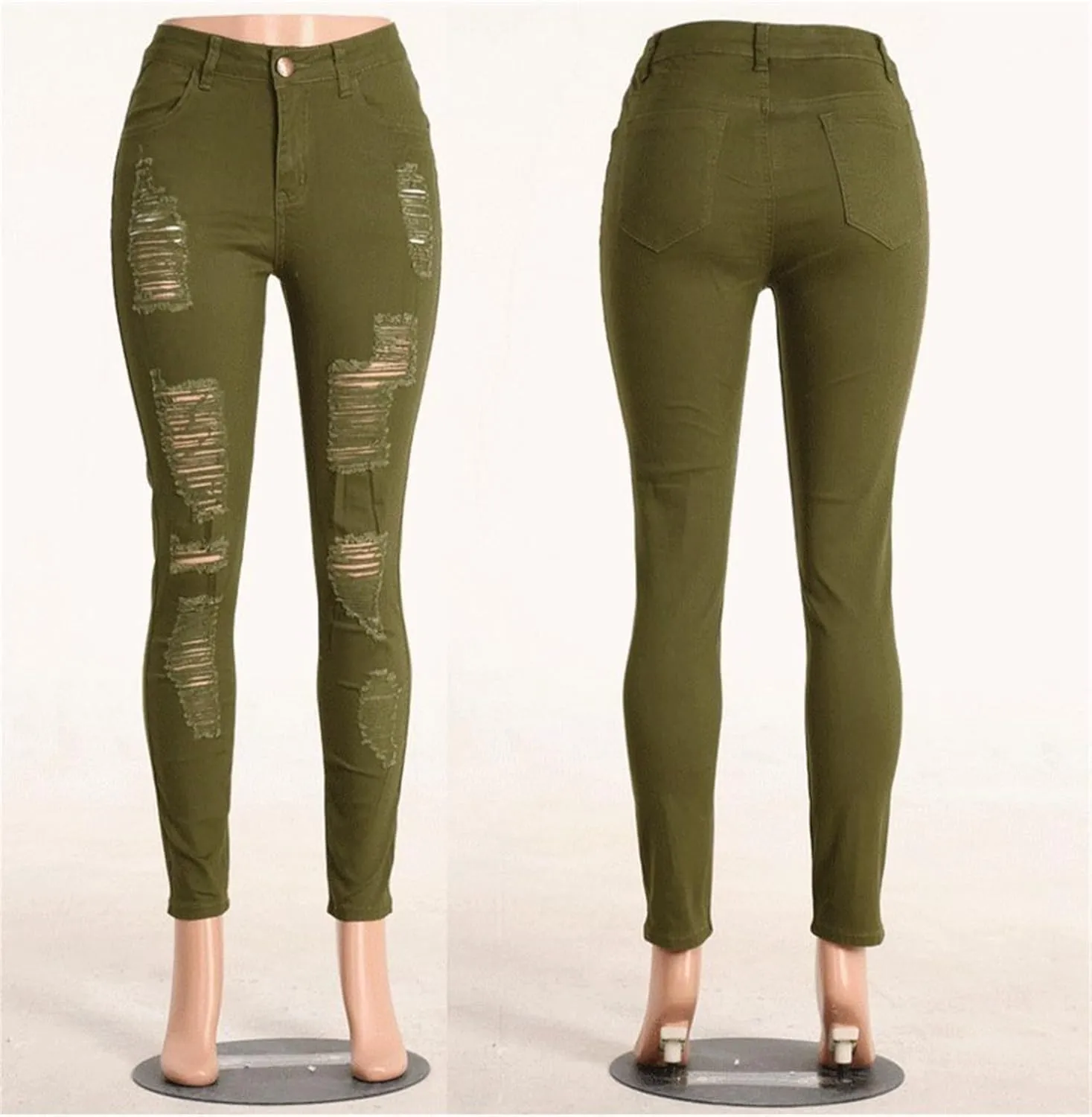 Andongnywell Women's Skinny Distressed Jeans Sexy Ripped Hole Jeans High Waisted Slim Fit Stretch Denim Pants Trousers
